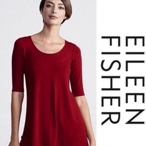 Eileen Fisher Scoop Neck Jersey Tunic brick red